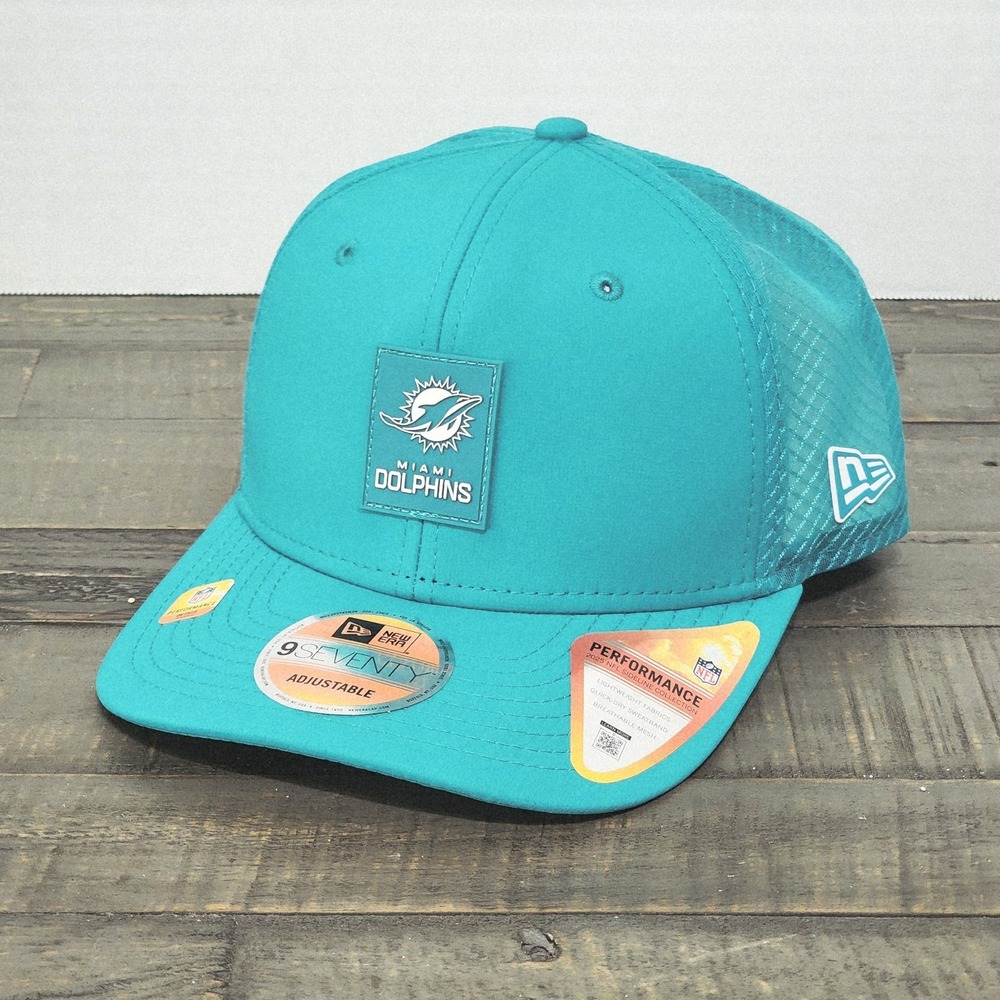 New Era 9SEVENTY Miami Dolphins NFL Sideline Hat Mens Aqua On-Field Snapback Cap